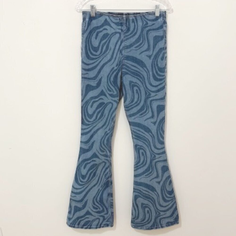 Hollister Denim Jeans Ultra High Rise Flare Pull On Blue Swirl Marble Retro S